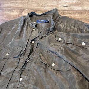 Polo Ralph Lauren 100% Silk Shirt Womens Green Medium Long Sleeve Button Up